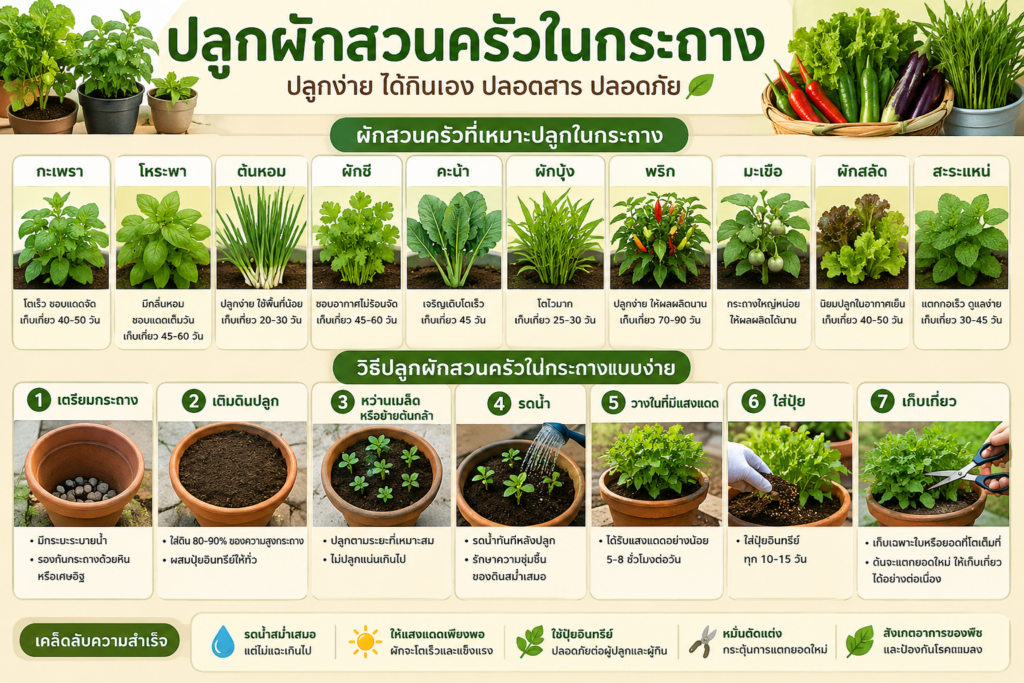 ปลูกผักสวนครัวในกระถาง